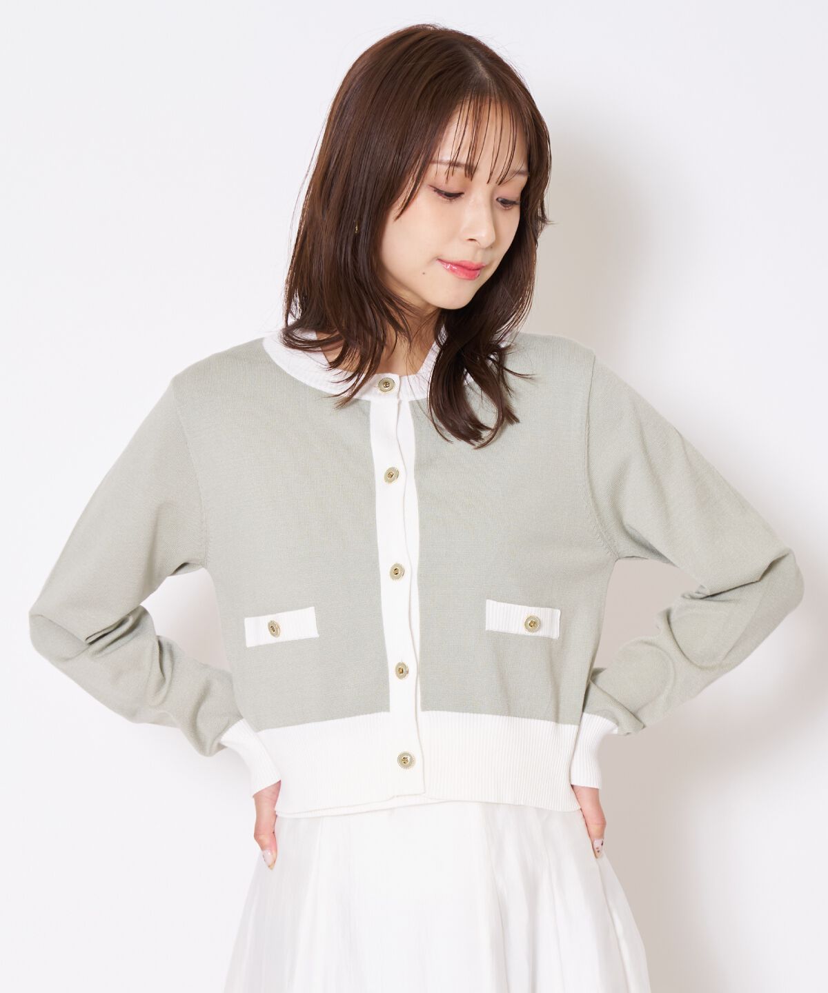 アンドクチュール「バイカラーニットアンサンブル」|カーディガン|