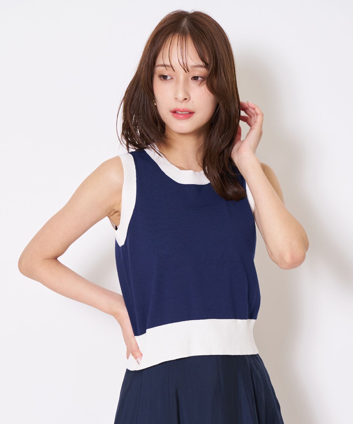 アンドクチュール「バイカラーニットアンサンブル」|カーディガン|