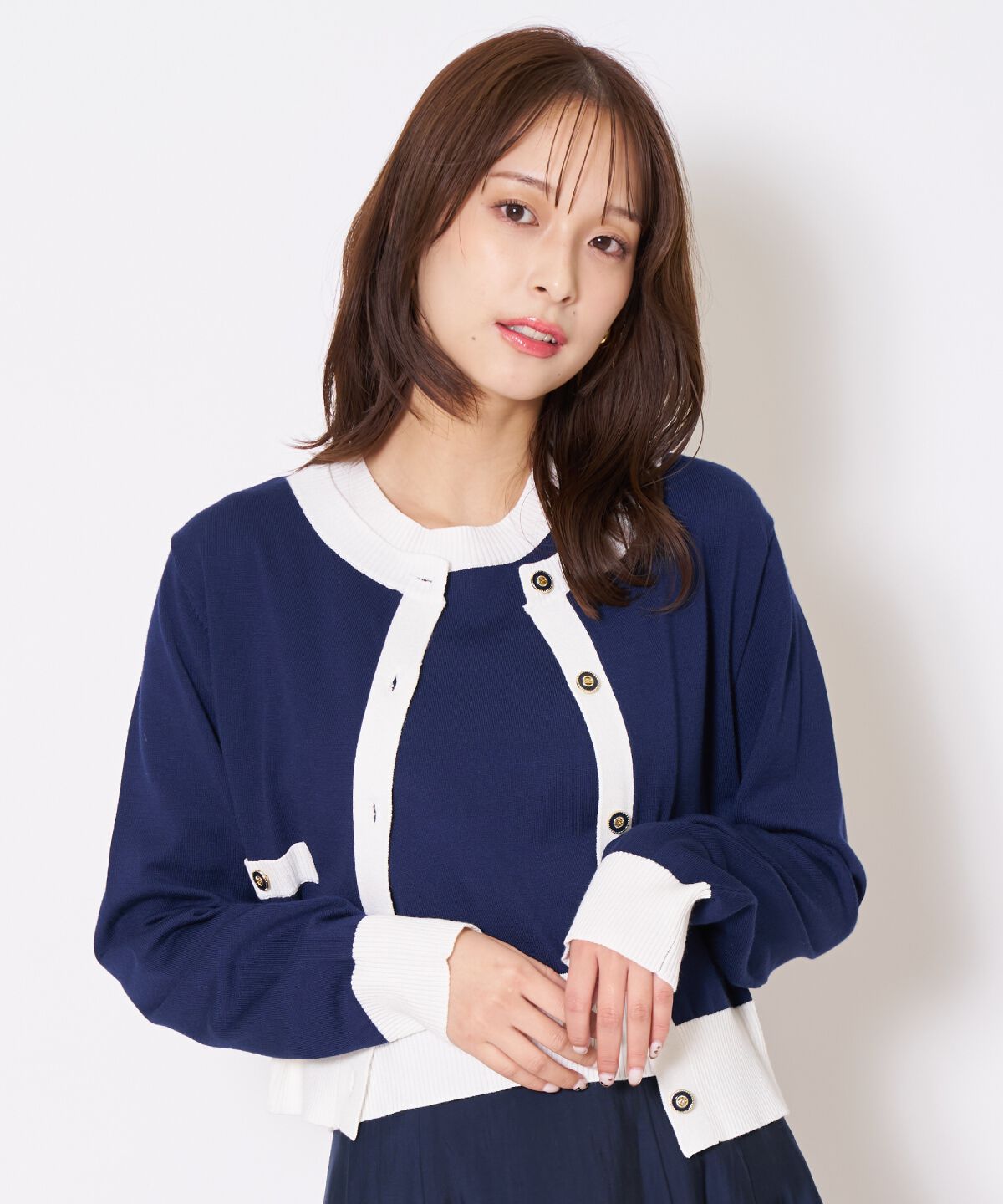 アンドクチュール「バイカラーニットアンサンブル」|カーディガン|