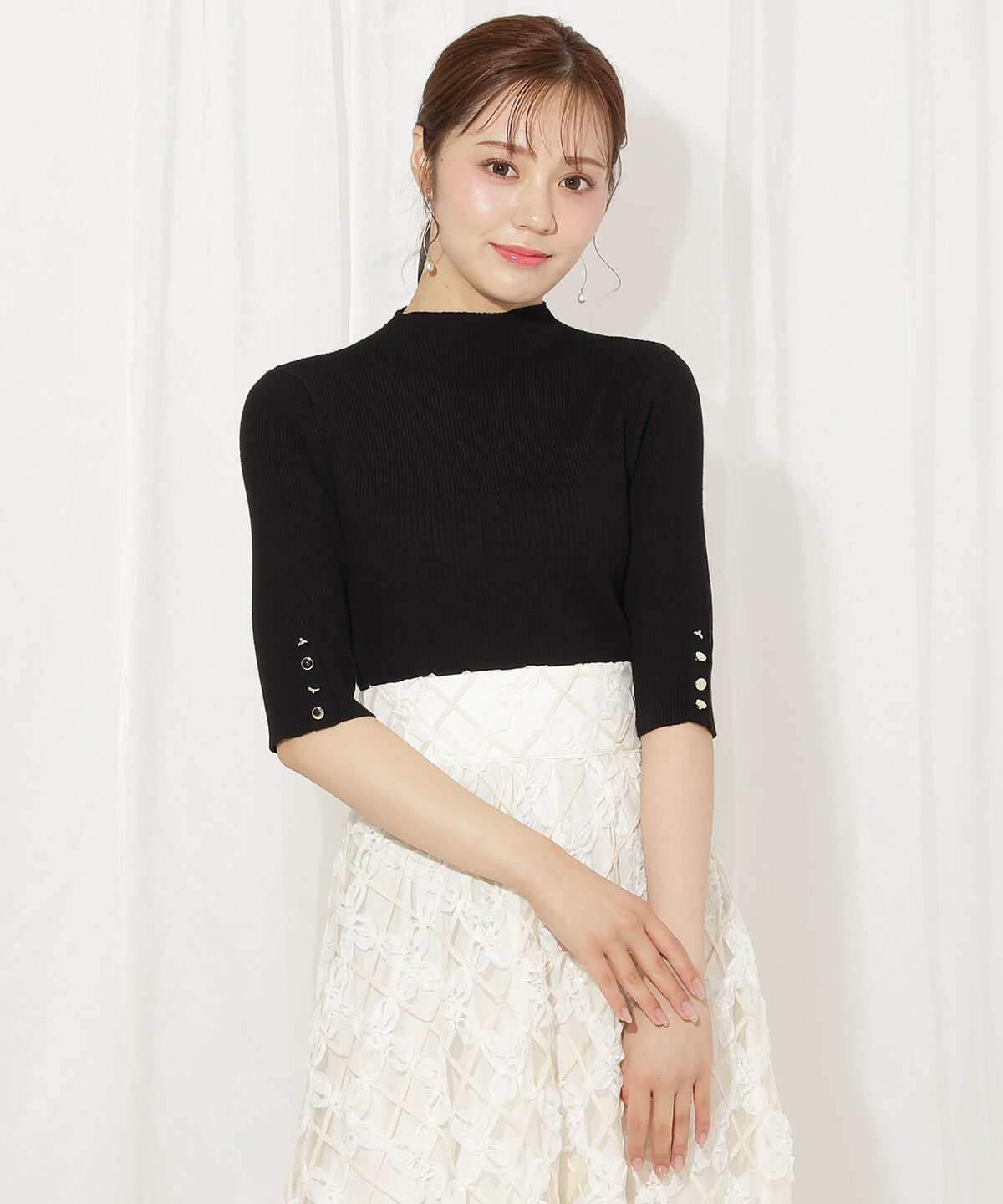 WILLSELECTION「袖口ボタンボトルネックリブニット」|ニット・セーター|ブラック