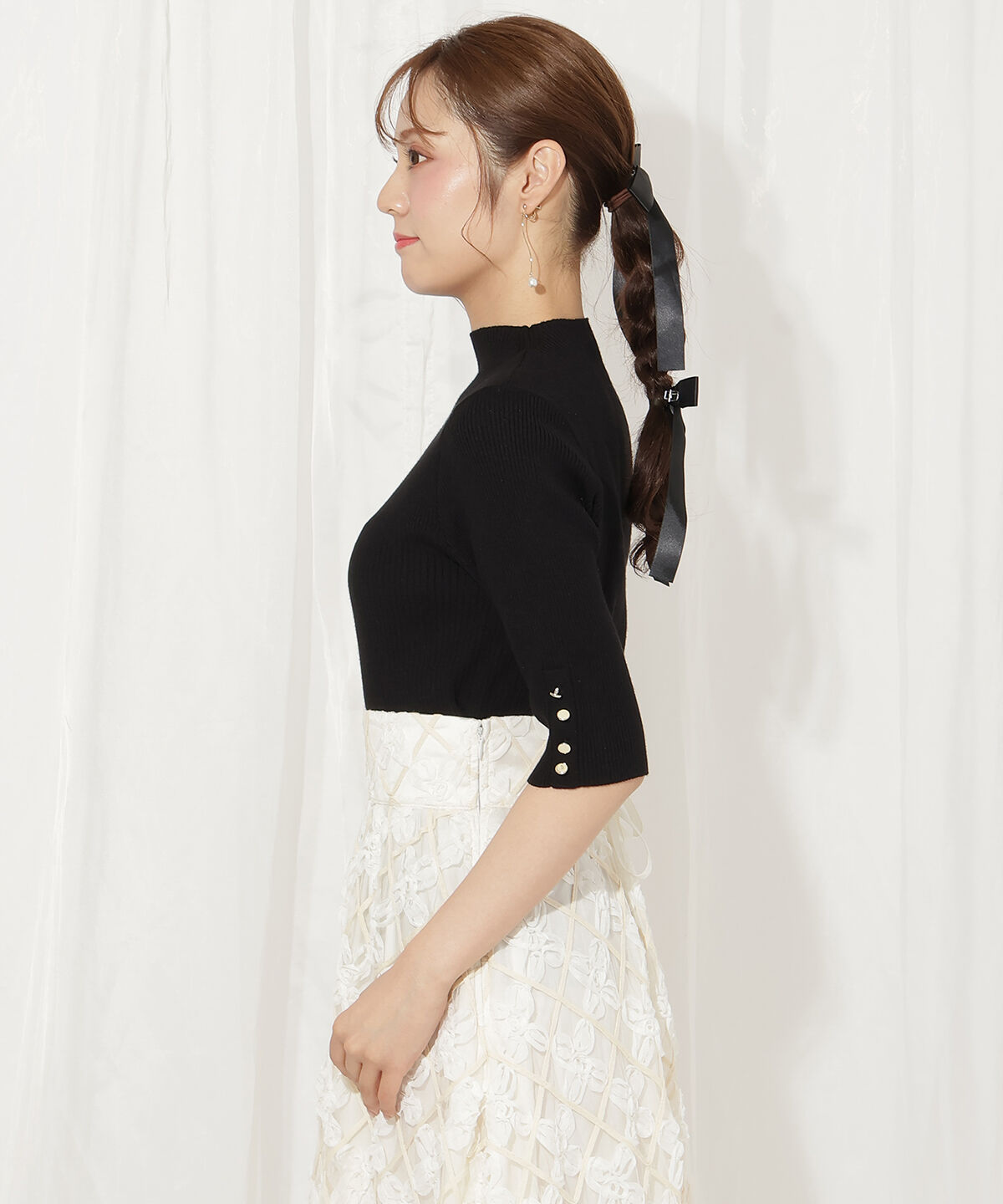 WILLSELECTION「袖口ボタンボトルネックリブニット」|ニット・セーター|