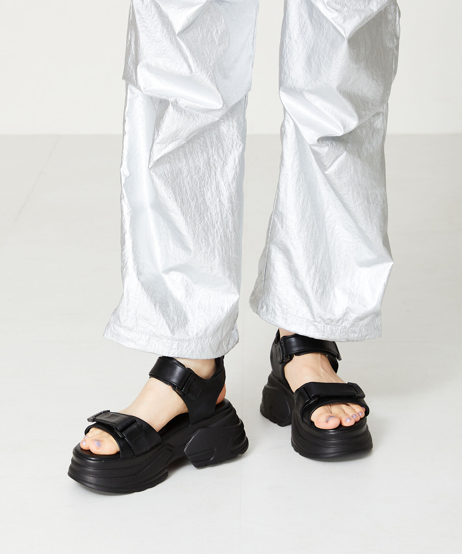 ORiental TRaffic「【アウトレット価格】厚底スニーカーソールサンダル/41205 サンダル 履きやすい スポサン 人気」|サンダル|BLACK