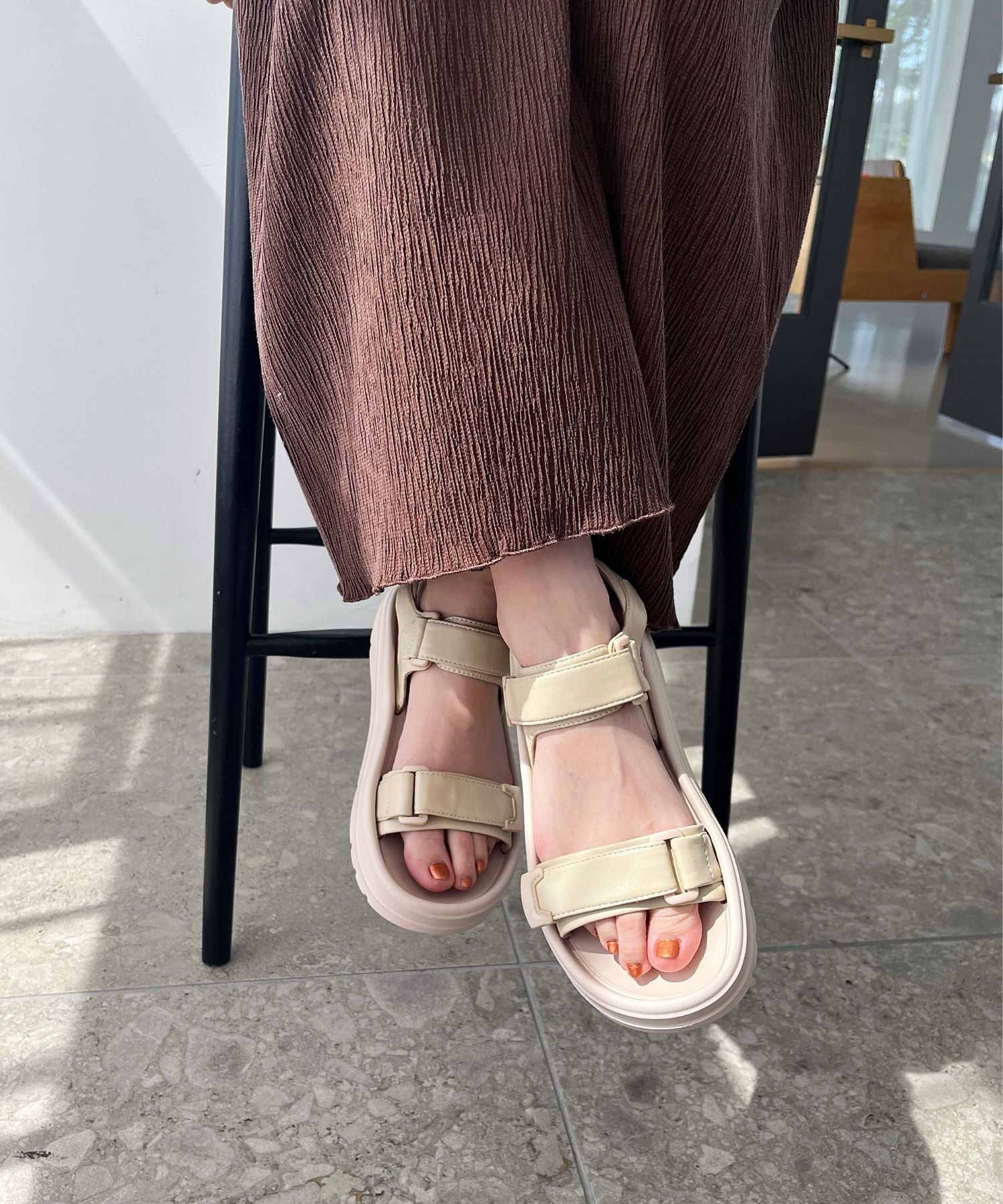 ORiental TRaffic「【Fit me サンダル】ダブル ベルト サンダル /51227 軽い 柔らかい フラット」|サンダル|