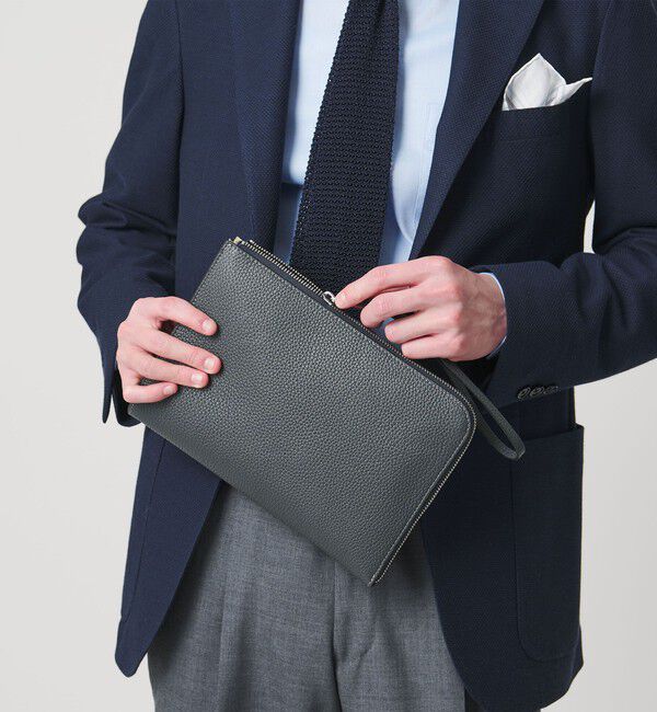 UNITED ARROWS「レザー クラッチバッグ」|クラッチバッグ|NAVY