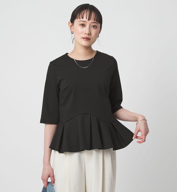 UNITED ARROWS green label relaxing「イレヘム ペプラム ポンチ プルオーバー カットソー 接触冷感 UVカット」|Tシャツ・カットソー|BLACK