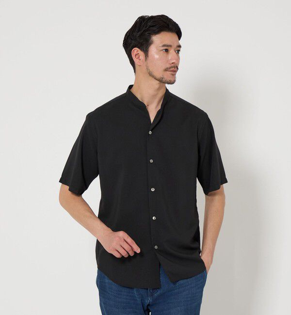 BEAUTY&YOUTH UNITED ARROWS「【WEB限定 WARDROBE SMART】ドレープ  バンドカラー スキッパーシャツ」|シャツ・ブラウス|BLACK