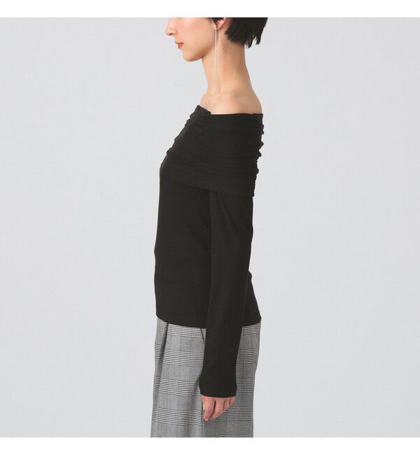 Ray BEAMS 「リブ ギャザー オフショルダー Tシャツ」|Tシャツ・カットソー|