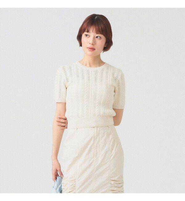 Ray BEAMS 「ケーブル ハーフスリーブ クルーネック」|ニット・セーター|OFF WHITE