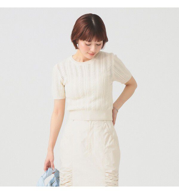 Ray BEAMS 「ケーブル ハーフスリーブ クルーネック」|ニット・セーター|