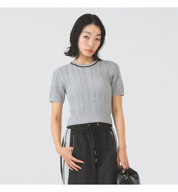 Ray BEAMS 「ケーブル ハーフスリーブ クルーネック」|ニット・セーター|GREY