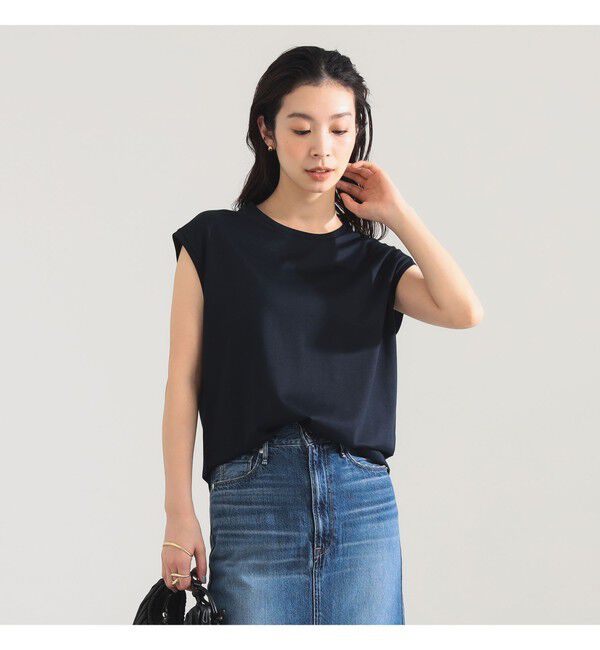 Demi-Luxe BEAMS 「コットン シルク フレンチスリーブ Tシャツ」|Tシャツ・カットソー|NAVY