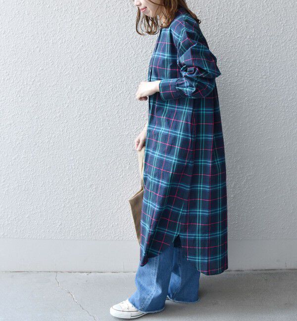 SHIPS any「SHIPS any:〈ウォッシャブル〉ネオンチェック パフシャツ ワンピース」|ワンピース|