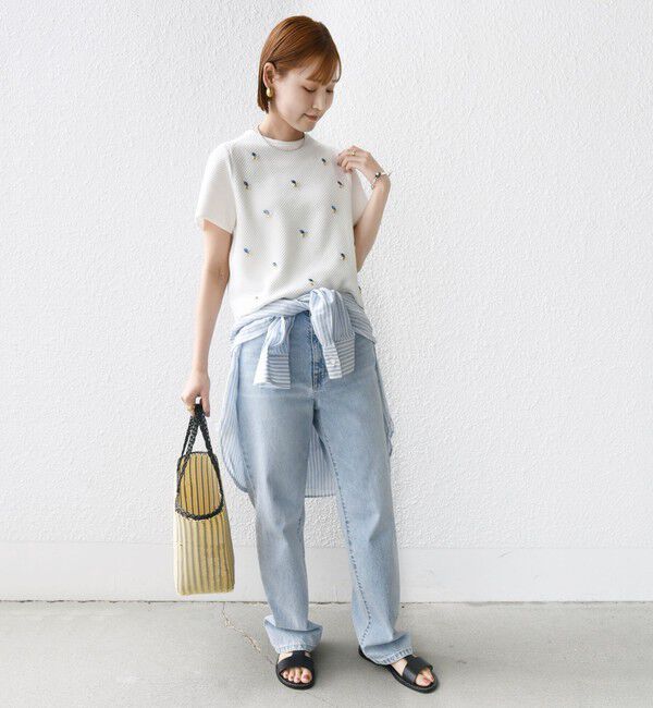 SHIPS for women「【WEB限定】〈手洗い可能〉ハイツイスト コットン ビジュー カノコ ニット」|プルオーバー|