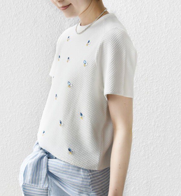 SHIPS for women「【WEB限定】〈手洗い可能〉ハイツイスト コットン ビジュー カノコ ニット」|プルオーバー|