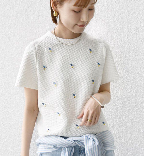 SHIPS for women「【WEB限定】〈手洗い可能〉ハイツイスト コットン ビジュー カノコ ニット」|プルオーバー|