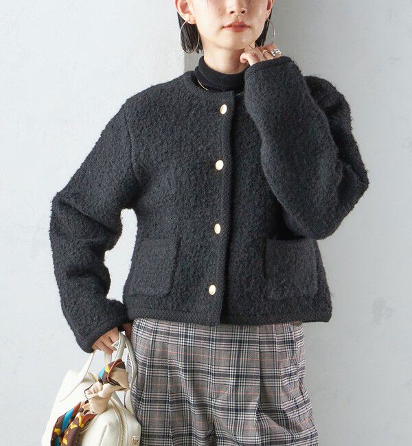 SHIPS for women「〈手洗い可能〉メタル釦 パイル ジャケット」|その他|ブラック