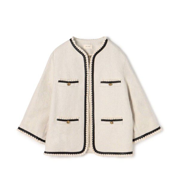 DES PRES「コットンリネンハイカウントクロス ミディジャケット」|ノーカラージャケット|41 ライトベージュ