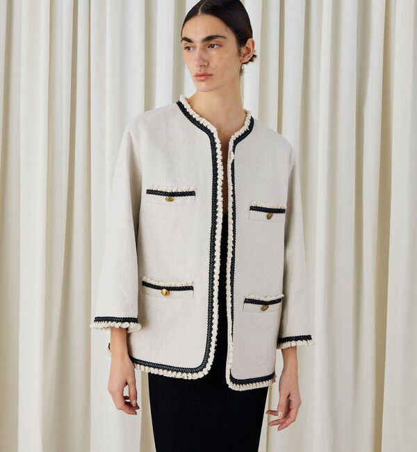 DES PRES「コットンリネンハイカウントクロス ミディジャケット」|ノーカラージャケット|
