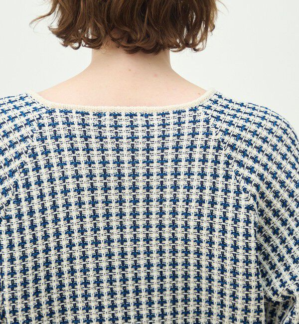 MACPHEE「ギマコットンチェック スクエアネックプルオーバー」|ニット・セーター|