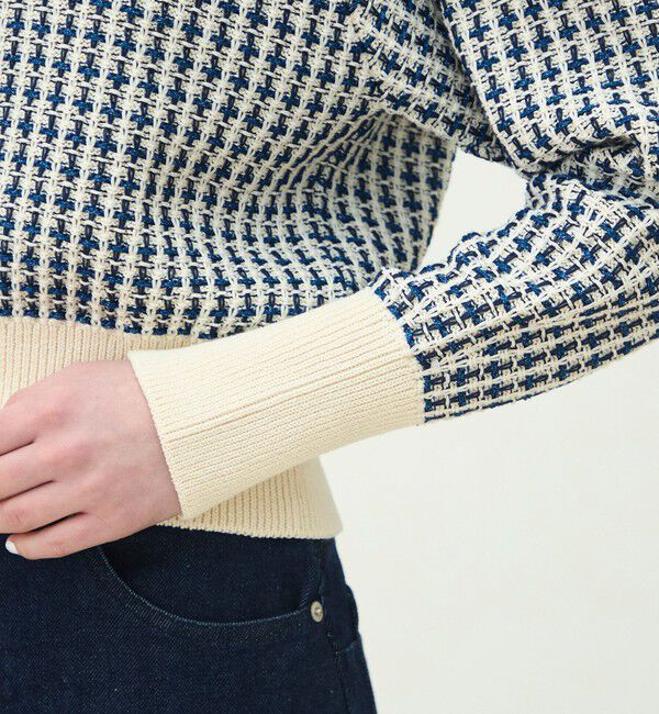 MACPHEE「ギマコットンチェック スクエアネックプルオーバー」|ニット・セーター|
