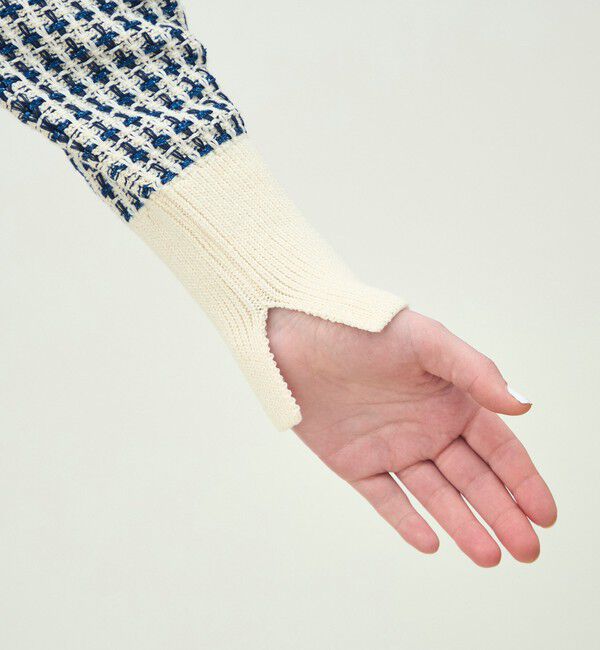 MACPHEE「ギマコットンチェック スクエアネックプルオーバー」|ニット・セーター|