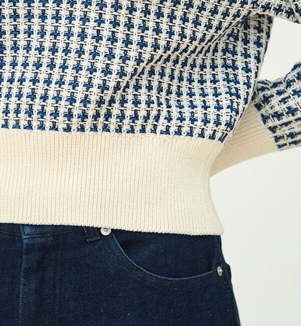 MACPHEE「ギマコットンチェック スクエアネックプルオーバー」|ニット・セーター|