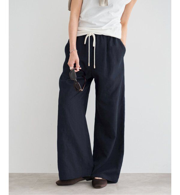 IENA「リネン混イージーパンツ」|その他|ネイビー