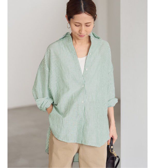 FRAMeWORK「コットンリネンオーバーシャツ」|シャツ・ブラウス|グリーン