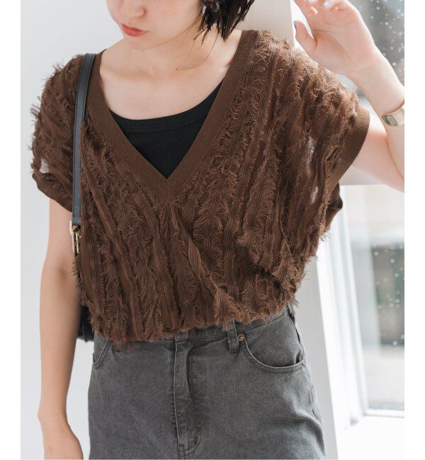 Spick and Span「《追加》フリンジニットベスト」|ベスト・ジレ|