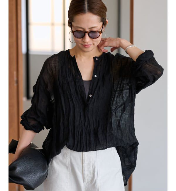 FRAMeWORK「≪追加≫LINENクレープヘンリーネックブラウス 3」|シャツ・ブラウス|