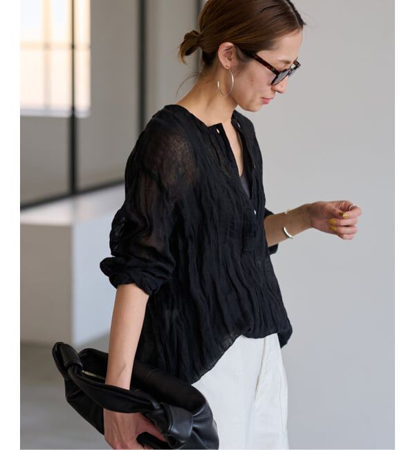 FRAMeWORK「≪追加≫LINENクレープヘンリーネックブラウス 3」|シャツ・ブラウス|