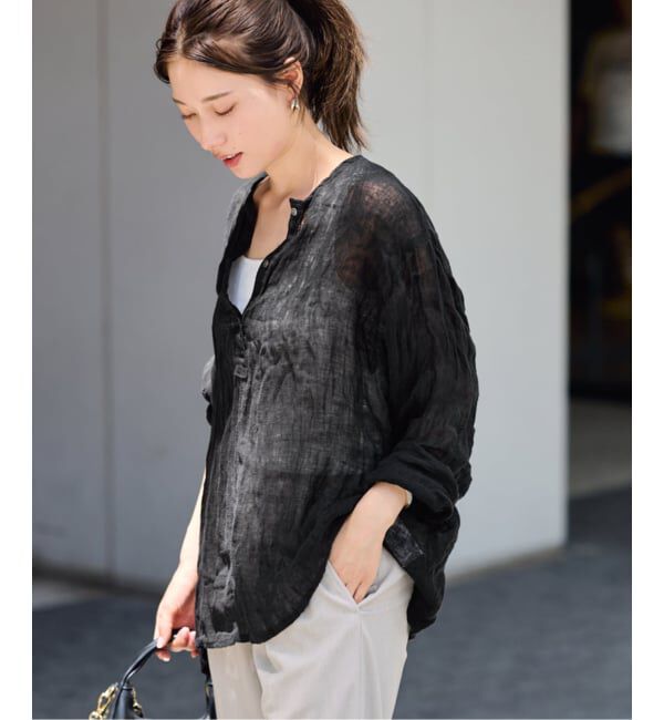 FRAMeWORK「≪追加≫LINENクレープヘンリーネックブラウス 3」|シャツ・ブラウス|