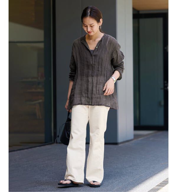 FRAMeWORK「≪追加≫LINENクレープヘンリーネックブラウス 3」|シャツ・ブラウス|