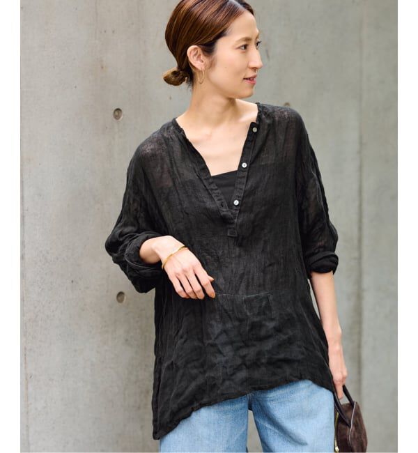 FRAMeWORK「≪追加≫LINENクレープヘンリーネックブラウス 3」|シャツ・ブラウス|