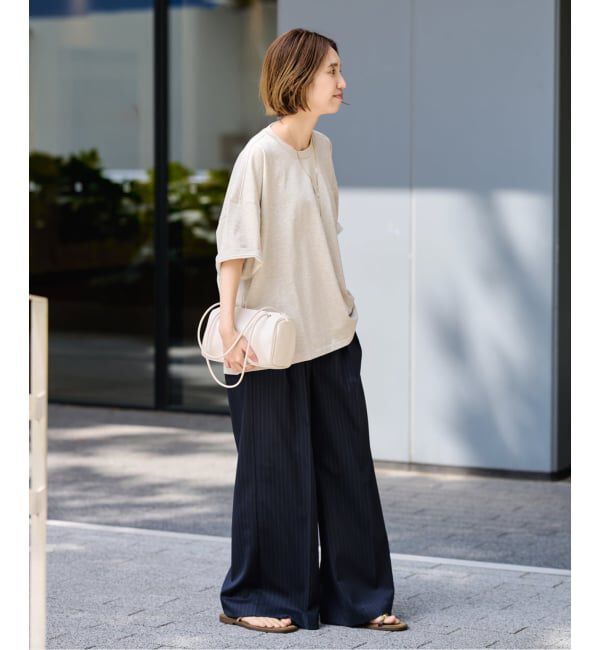 FRAMeWORK「≪予約≫コンパクトインレーニュアンスTシャツ（ベージュ）」|Tシャツ・カットソー|