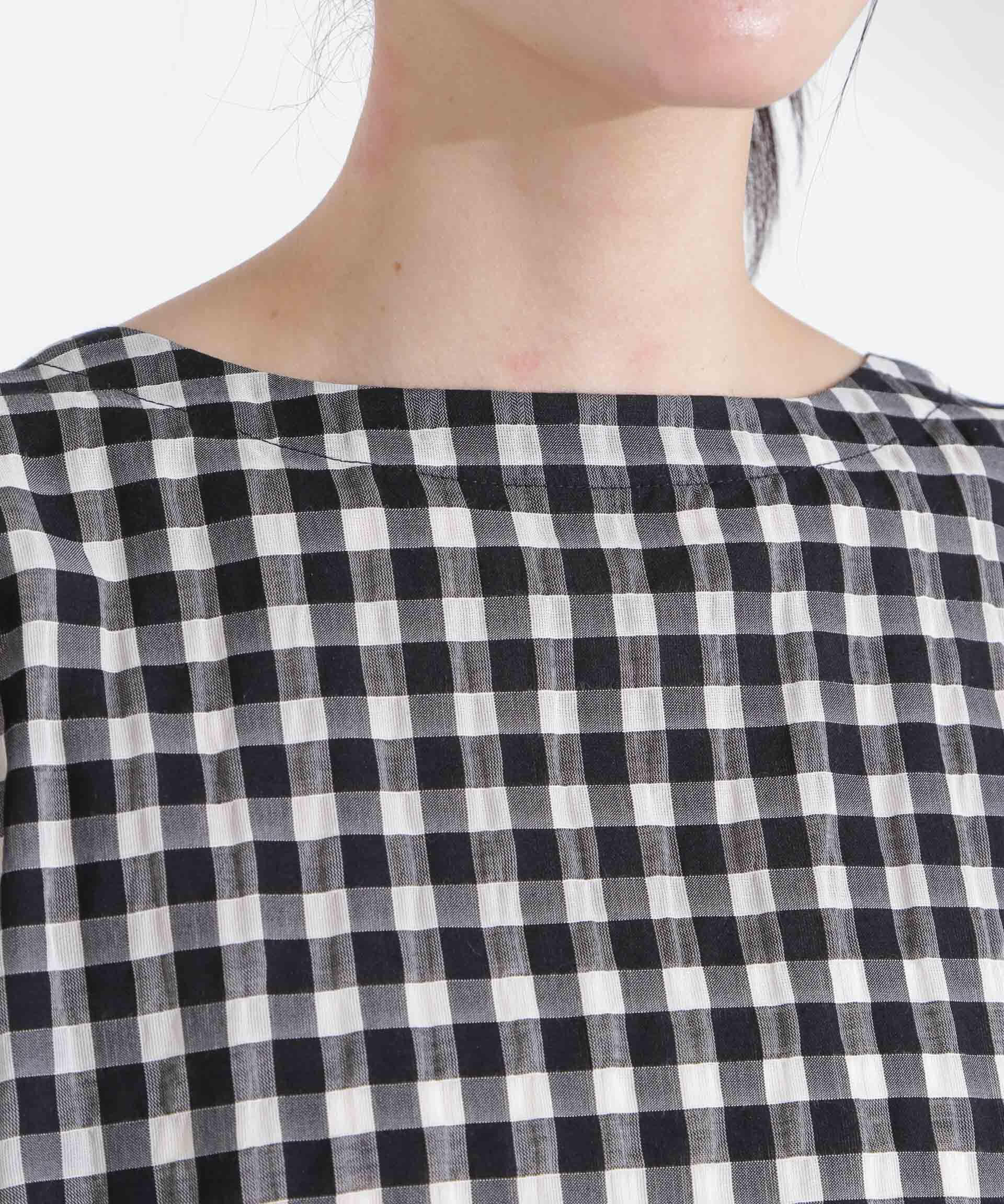 nano･universe「シアーチェックバックオープンバルーンブラウス」|シャツ・ブラウス|