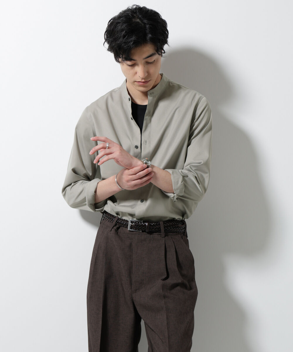 nano･universe「スタンダードバンドカラーシャツ/長袖」|シャツ・ブラウス|ベージュ