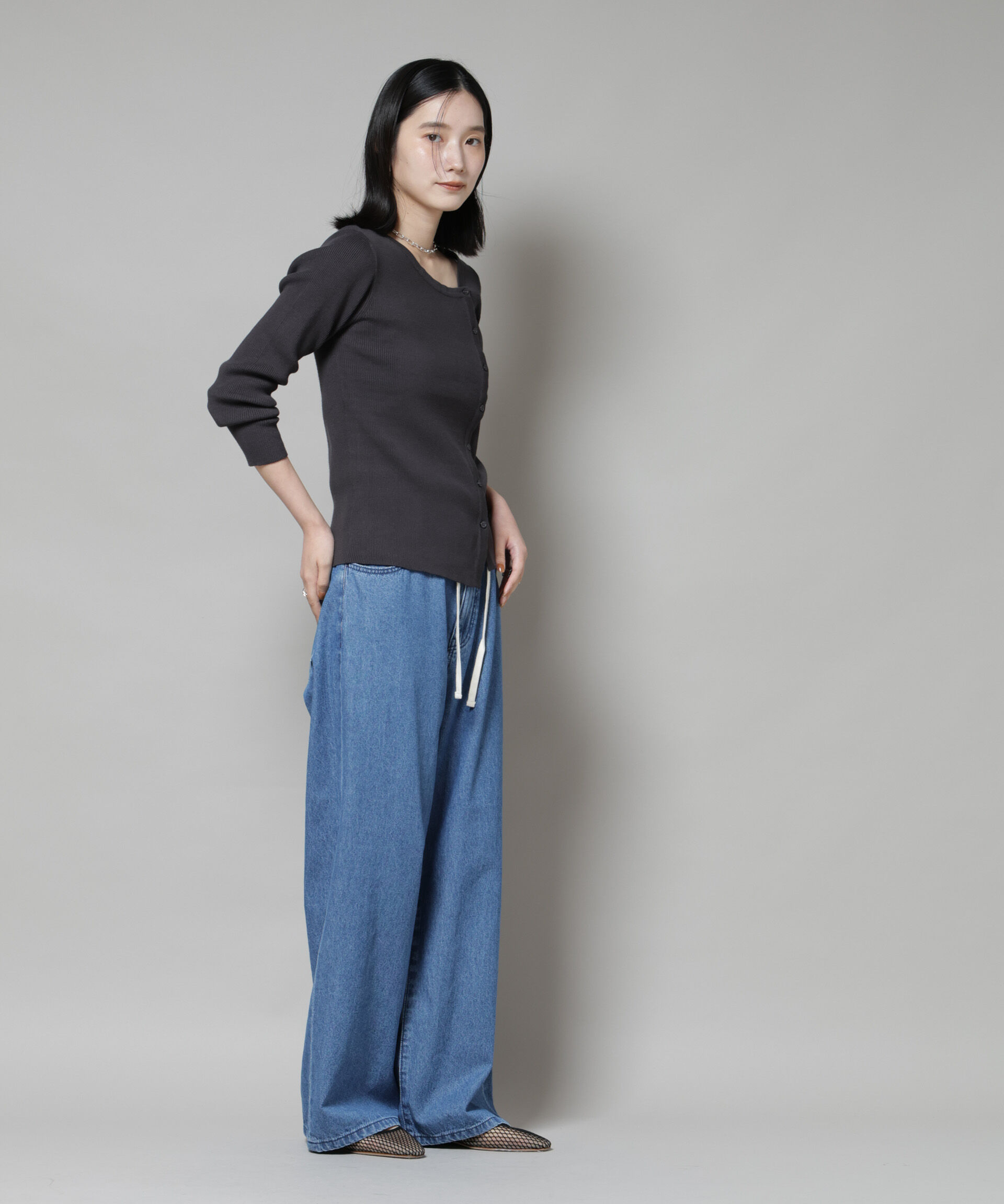 nano･universe「アシメネックデサインリブニットトップス」|ニット・セーター|