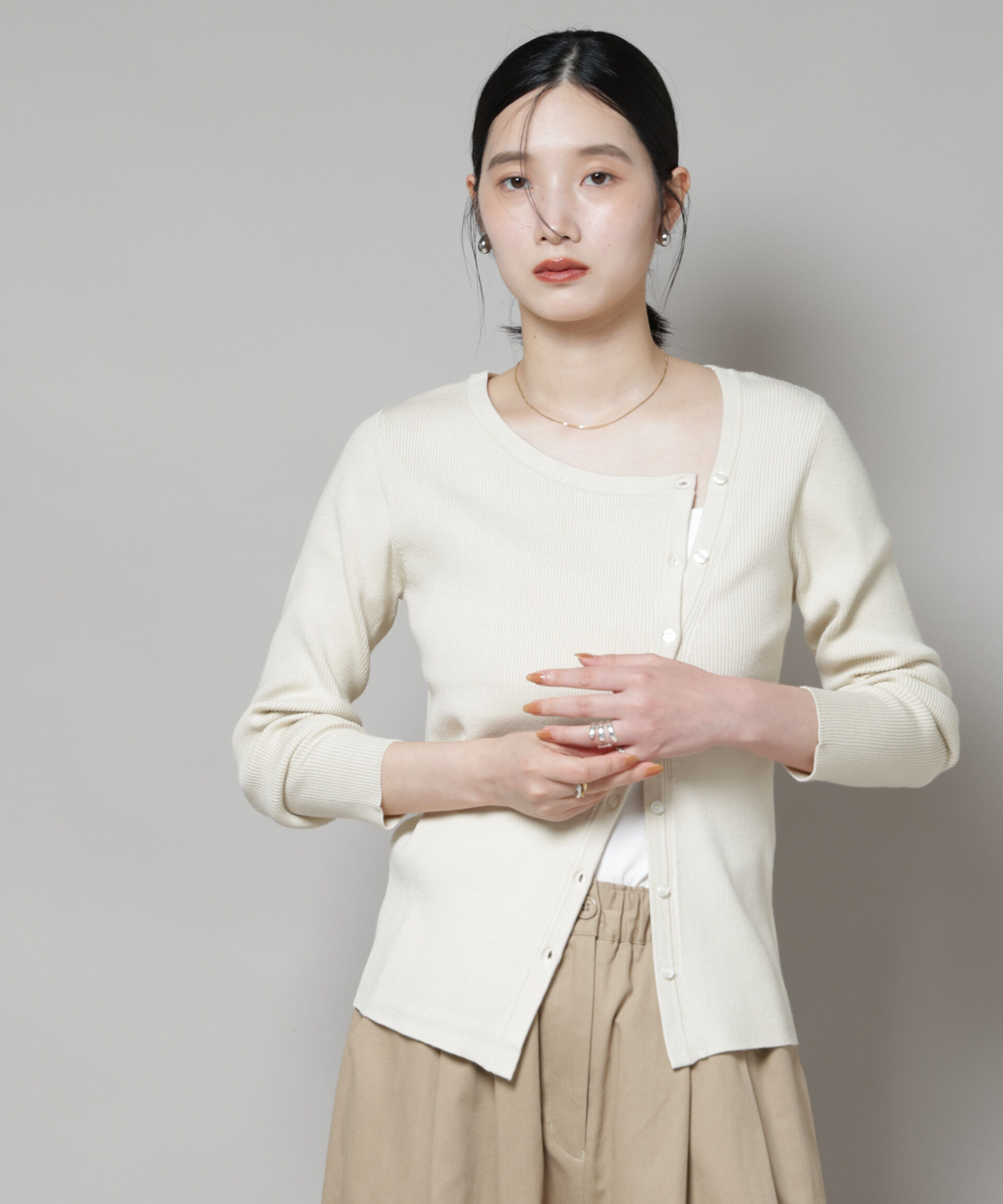 nano･universe「アシメネックデサインリブニットトップス」|ニット・セーター|