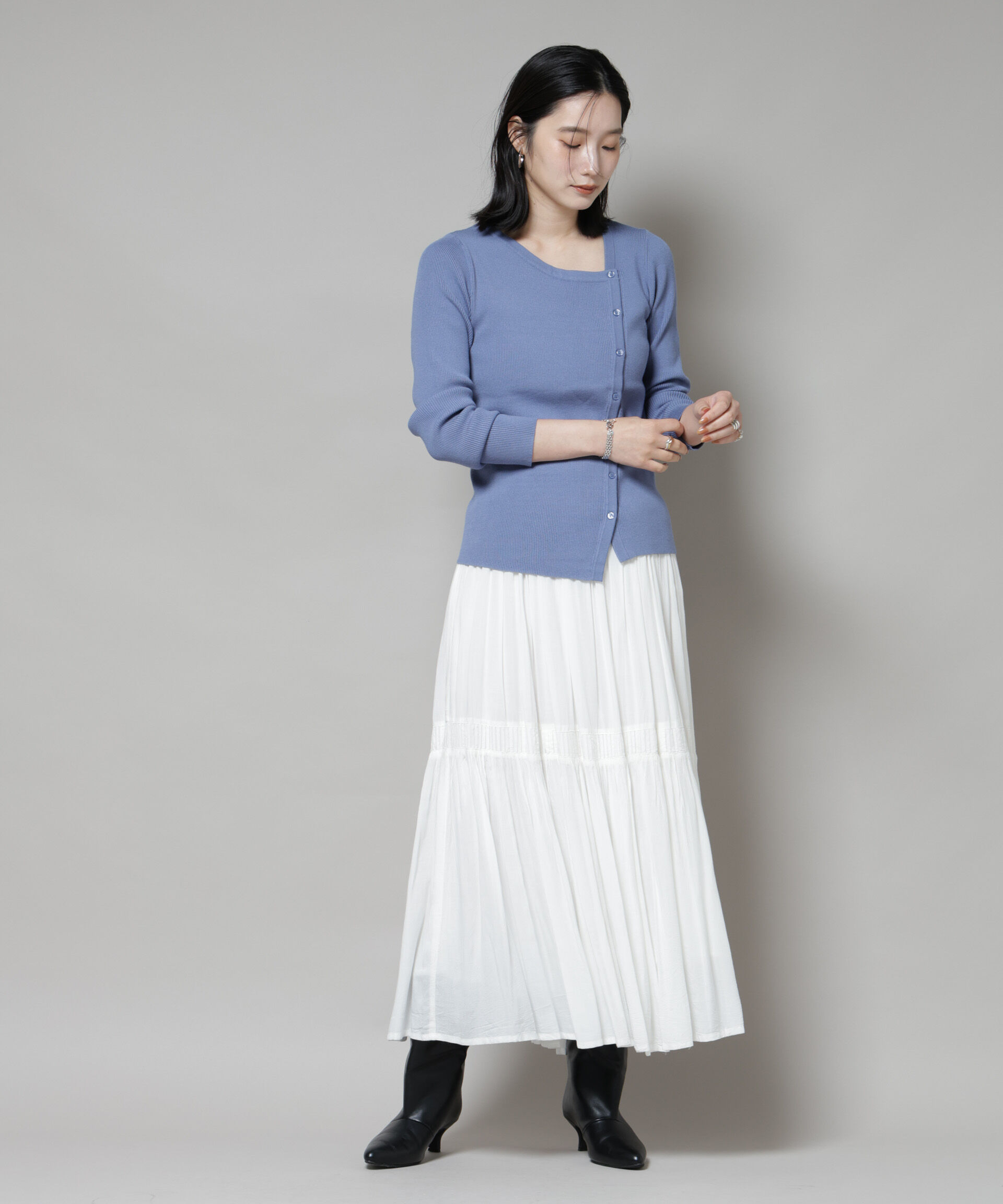 nano･universe「アシメネックデサインリブニットトップス」|ニット・セーター|