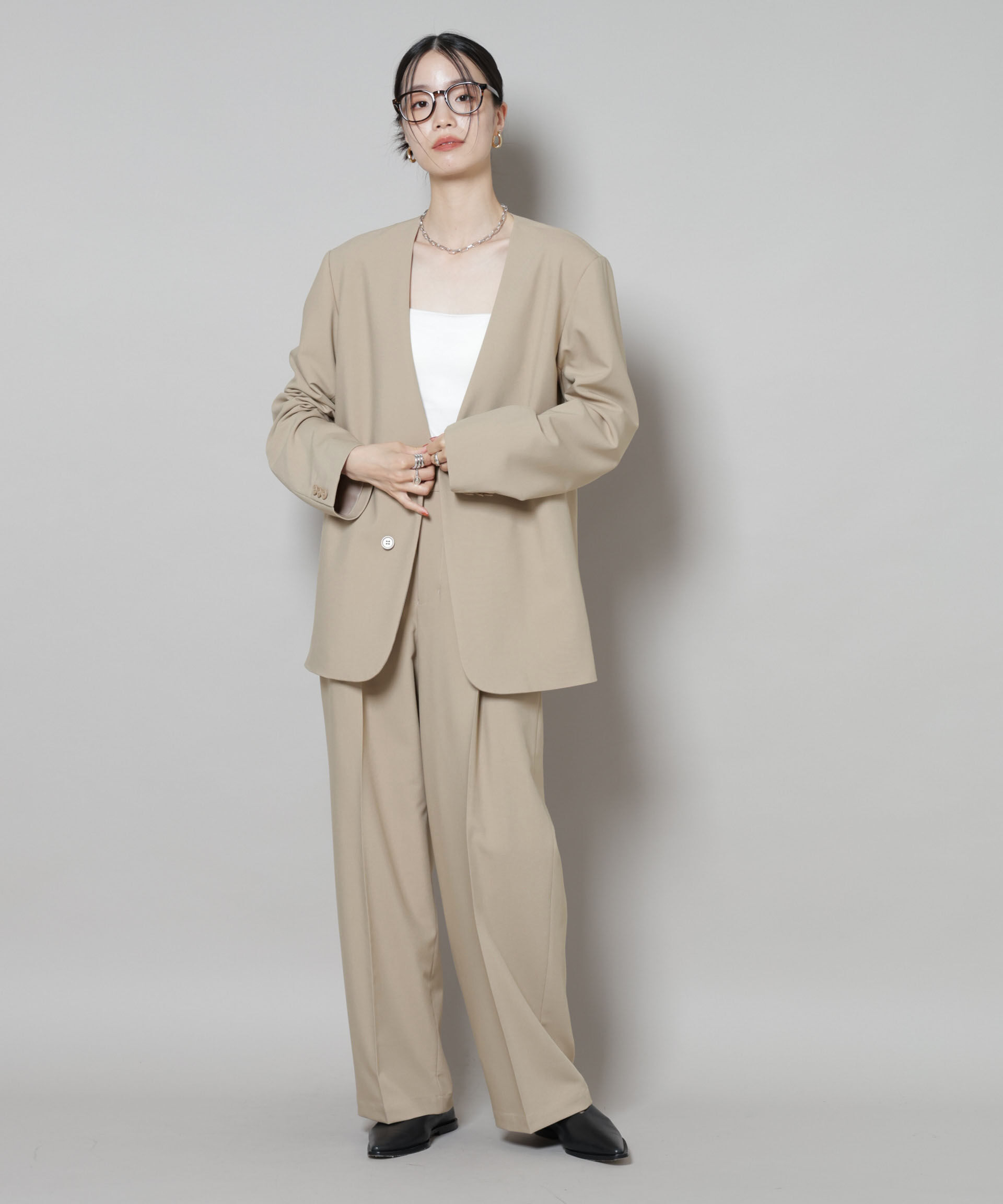 nano･universe「ワンタックセンタープレスストレートパンツ(セットアップ可)」|チノ|