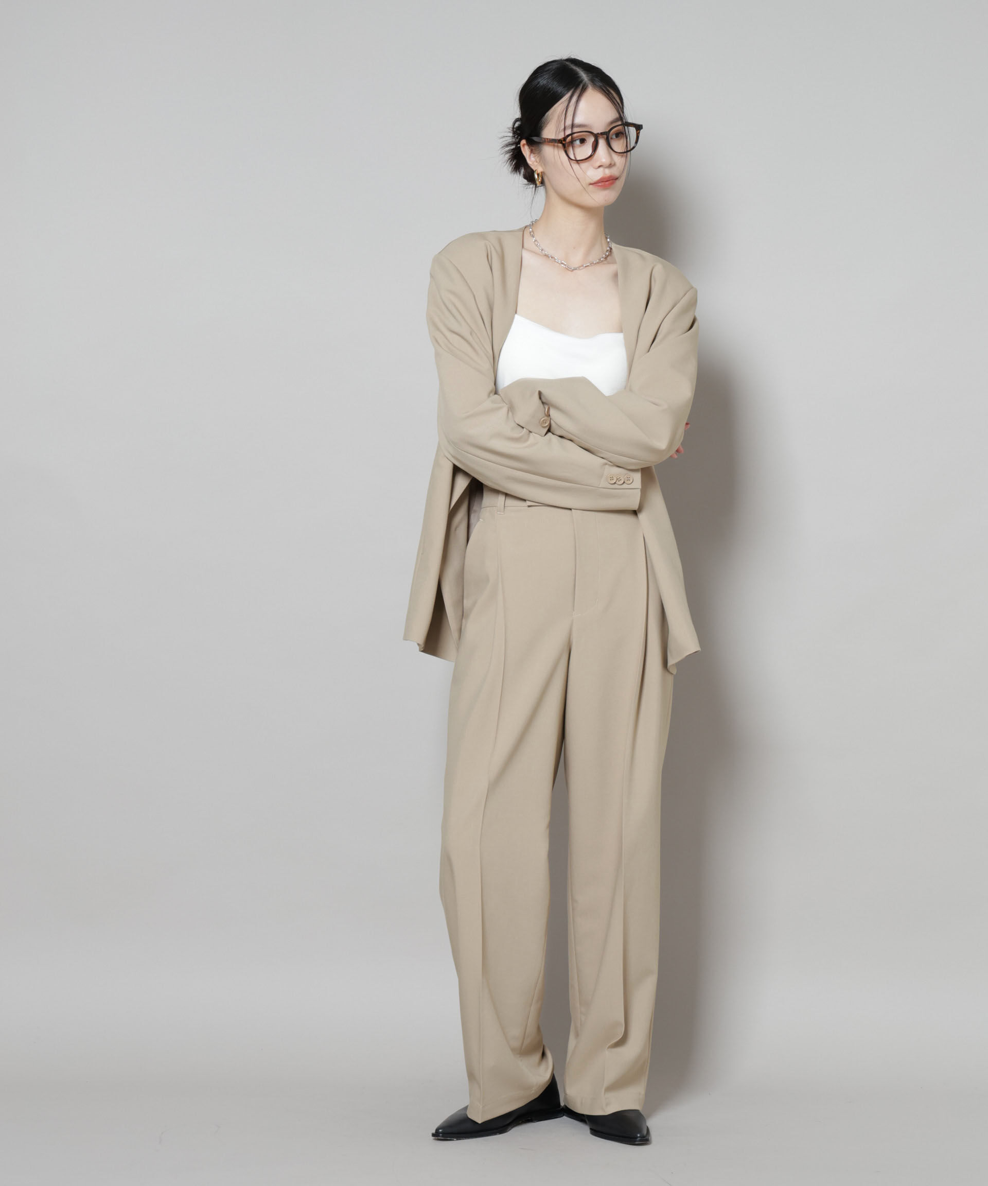 nano･universe「ワンタックセンタープレスストレートパンツ(セットアップ可)」|チノ|