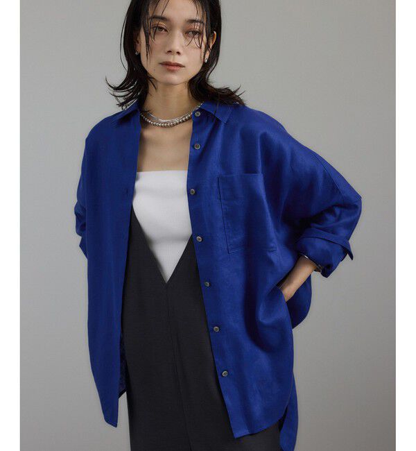 SALON adam et rope'「リネンオーバーシャツ［GENTLE LINEN］」|シャツ・ブラウス|ブルー(44)