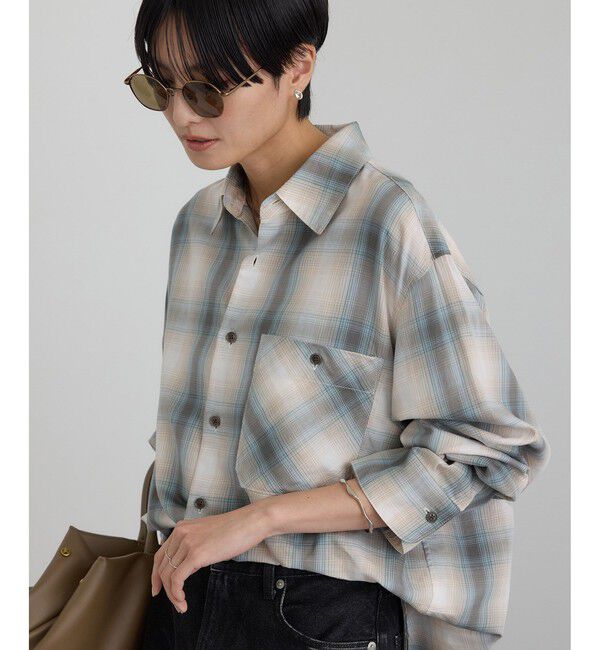 SALON adam et rope'「コットンリヨセルチェックシャツ」|シャツ・ブラウス|ブルー系(45)