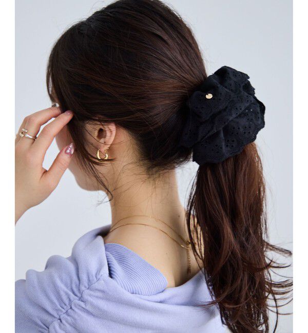 VIS「コットンレースシュシュ」|ヘアゴム・シュシュ|ブラック(01)