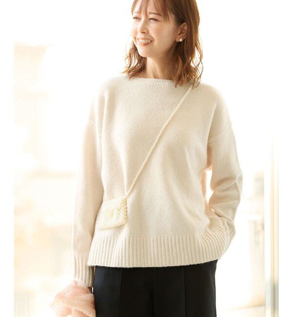 Rope&rsquo;Picnic「ボートネックニットプルオーバー/光吸収発熱・帯電防止・洗濯機OK」|ニット・セーター|生成メイン