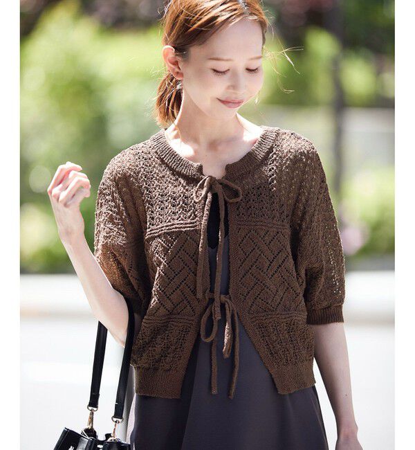 Rope&rsquo;Picnic「【前後2WAY】透かし編みレースカーディガン」|カーディガン|ブラウン系(24)