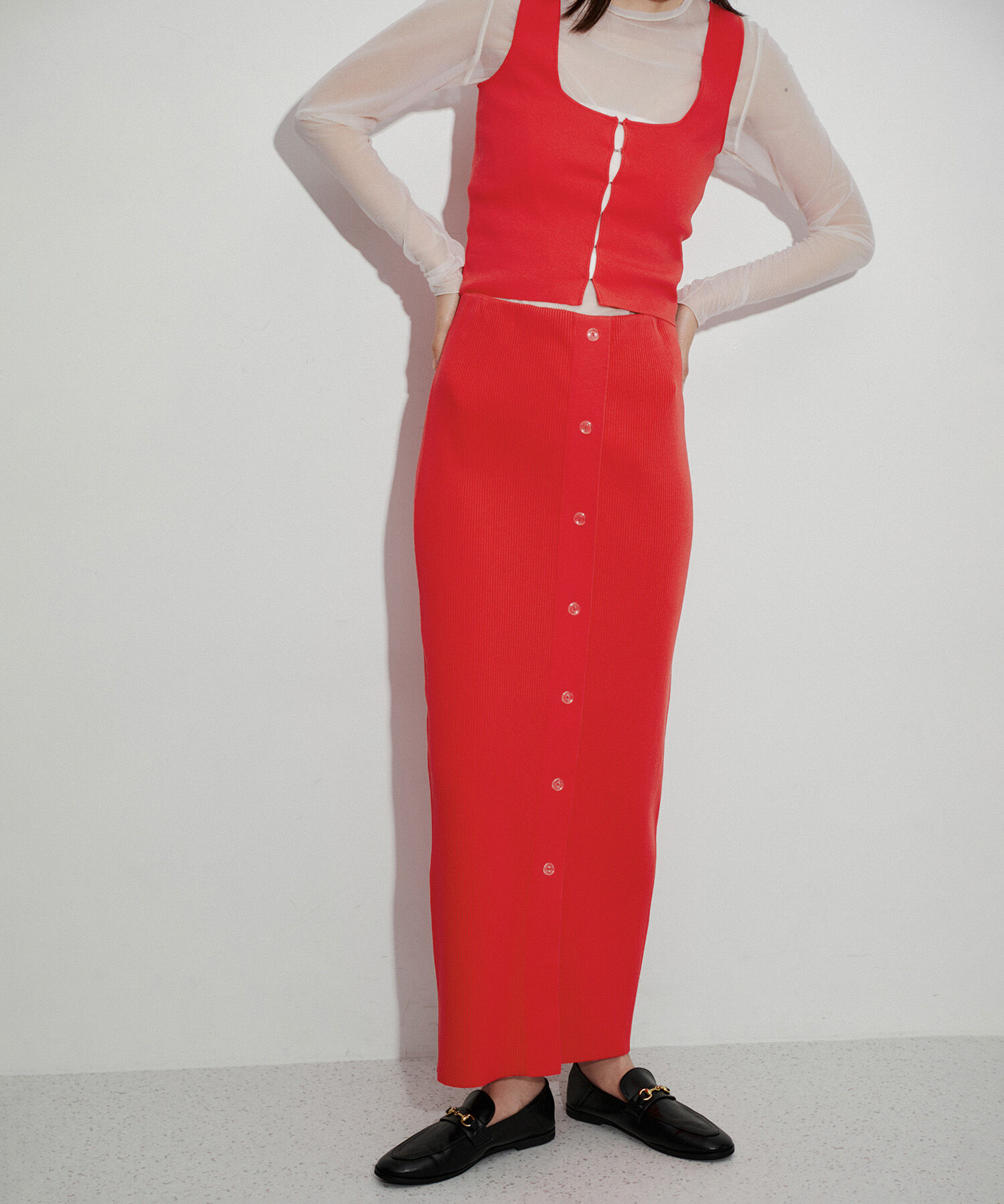 ADAM ET ROPE'「2WAYリブニットスカート」|スカート|レッド(60)