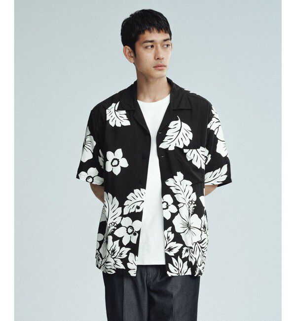 ADAM ET ROPE'「《BLACK&WHITE》ボックスシルエット アロハ シャツ」|シャツ・ブラウス|ブラック系(03)