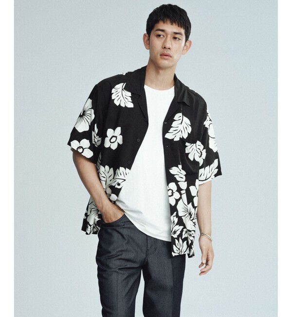 ADAM ET ROPE'「《BLACK&WHITE》ボックスシルエット アロハ シャツ」|シャツ・ブラウス|